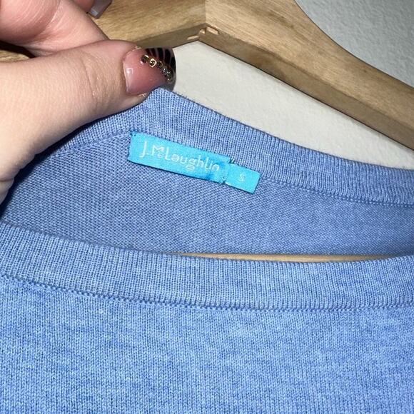 J. McLaughlin Boatneck Striped Sweater Quarter Sleeve Lightweight Blue Small - Picture 2 of 5